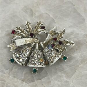 Elegant Silver and Gemstone Christmas Bells Brooch by Dodds